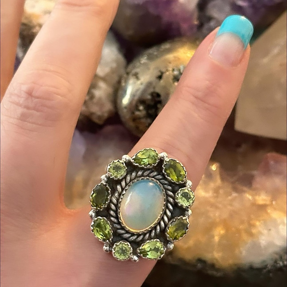 Opal Peridot Statement Sterling Silver Adjustable… - image 8